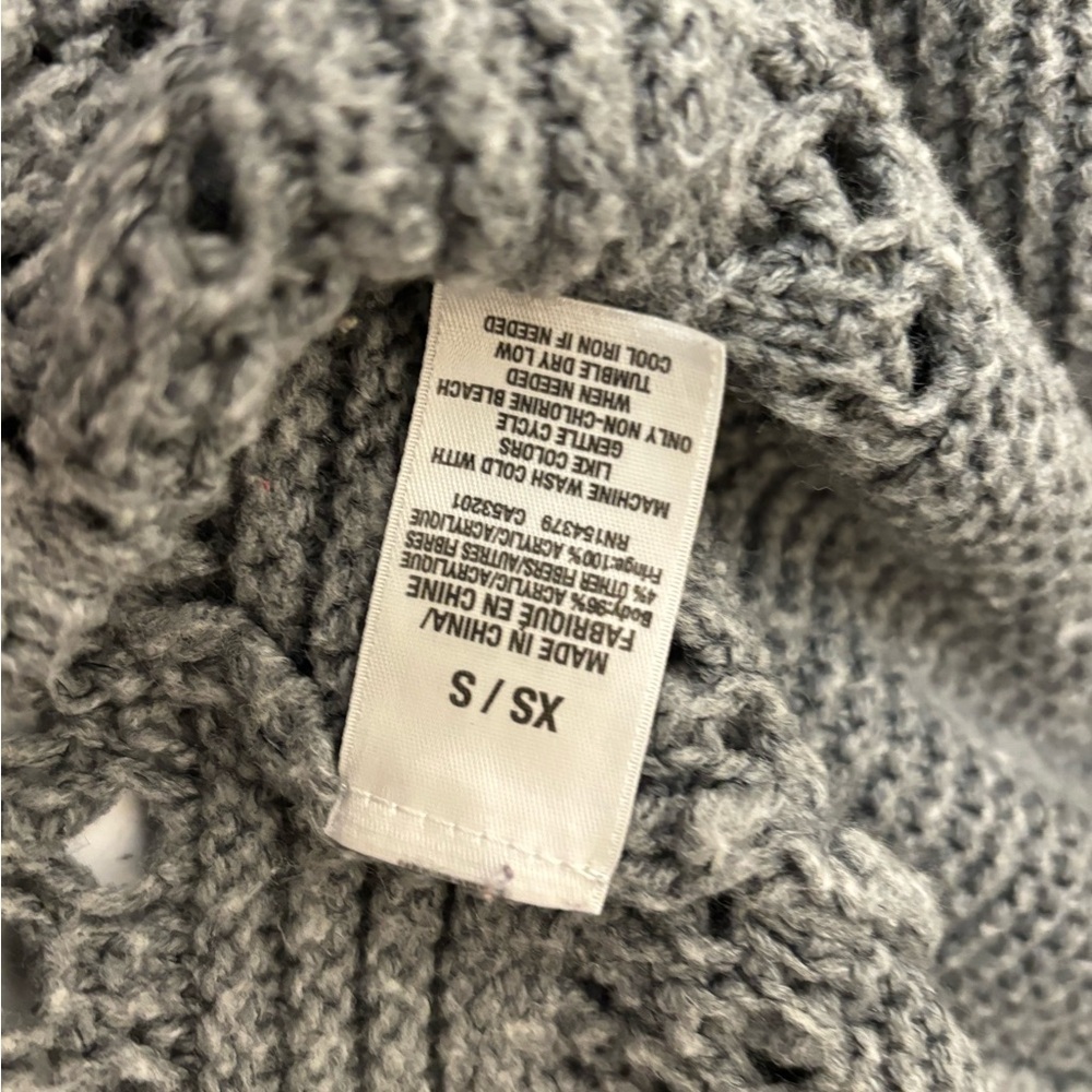 Aeropostale Open Front Cable Knit Short Sleeve Cardigan Sweater XS Fringe Gray - Picture 5 of 5